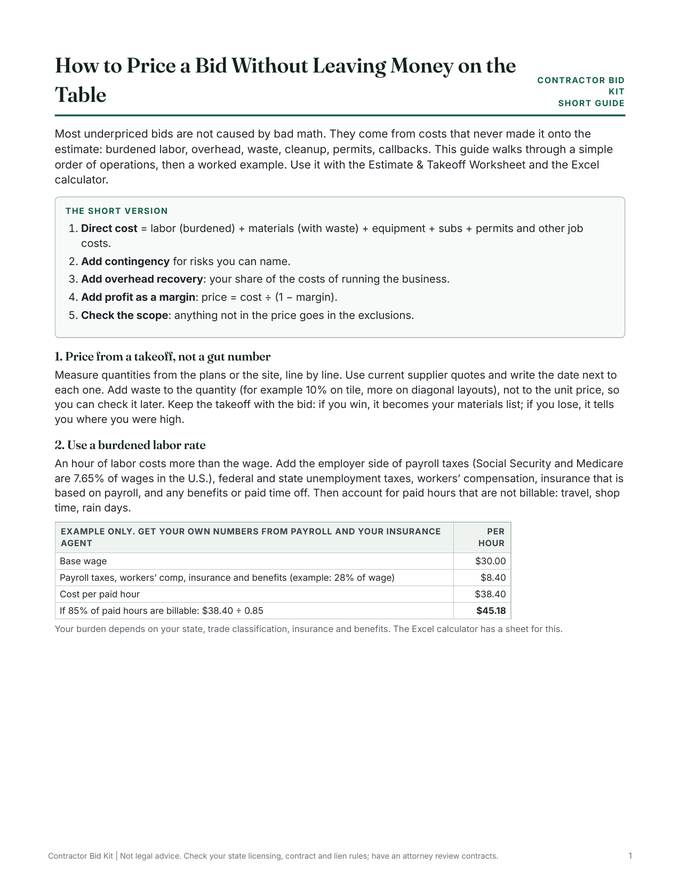Pricing guide: real page from the download